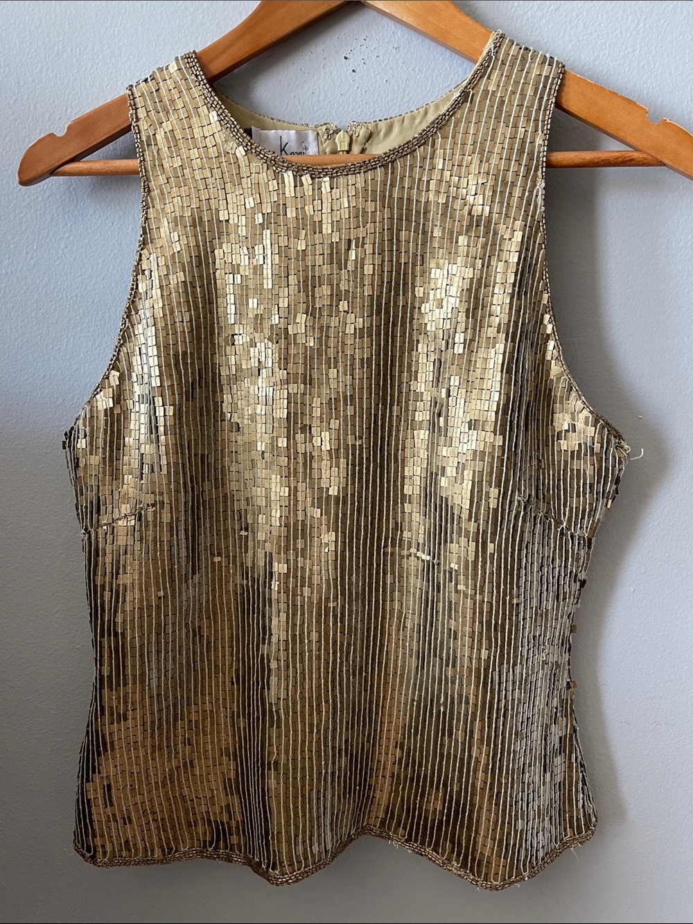 Laurence Kazar Gold Sequin Sleeveless evening Top Y2K New wedding party